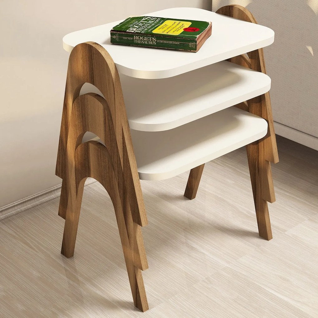 Dohányzóasztal (3 részes) Paris - Walnut, Cream