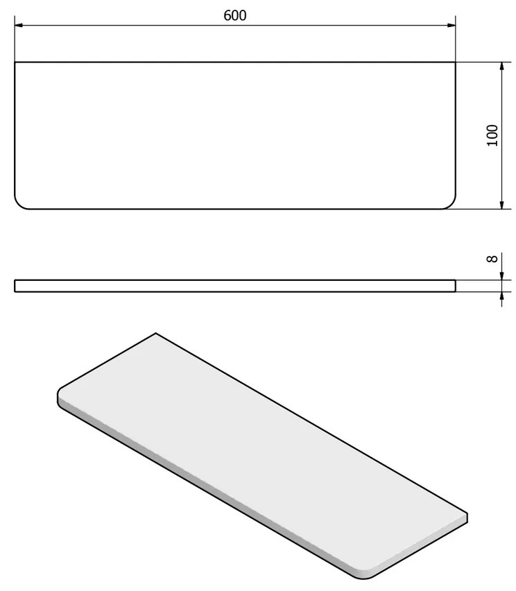 SAPHO 23482 polc 60 x 10 x 0,8 cm, átlátszó üveg