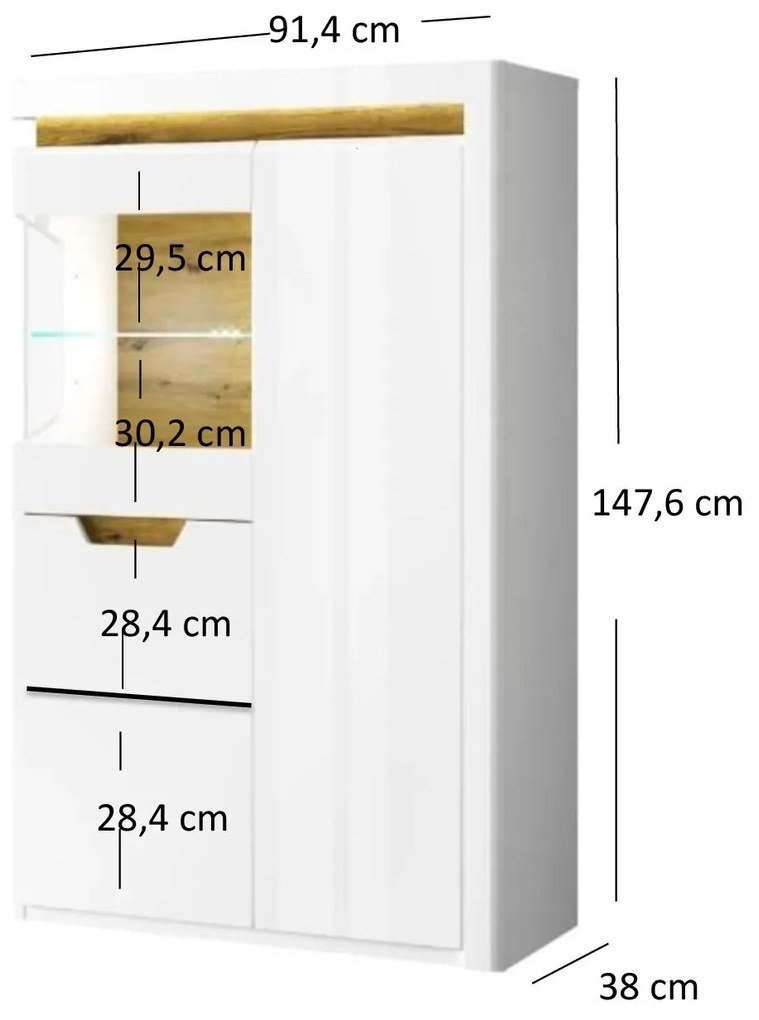 Vitrin Tiera (fényes fehér + navarre tölgy). Akció -17%. 1053349