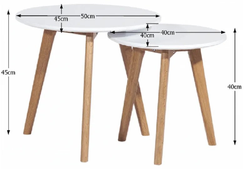 Dohányzóasztal szett (2 db) Melsa (fehér + bükk). 1034656