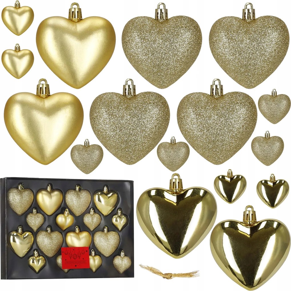 Karácsonyfa Bombák Szívek Karácsonyfa Díszek Medálok Szett 16x Törhetetlen