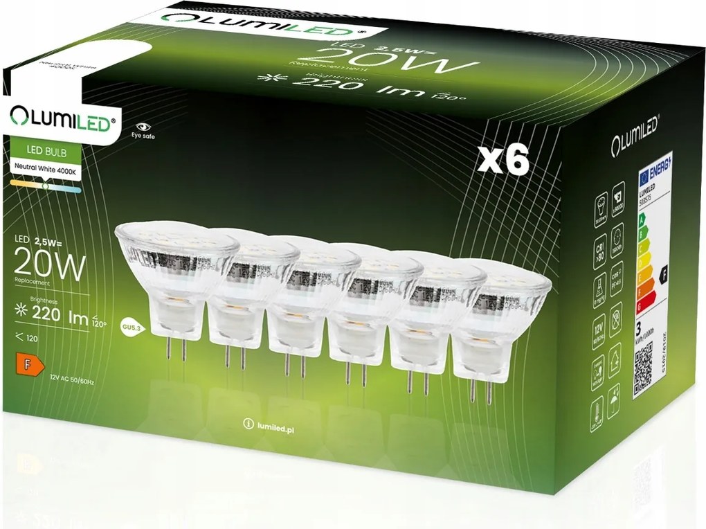 6x Led izzó MR11 GU5.3 2,5W 4000K 12V Lumiled