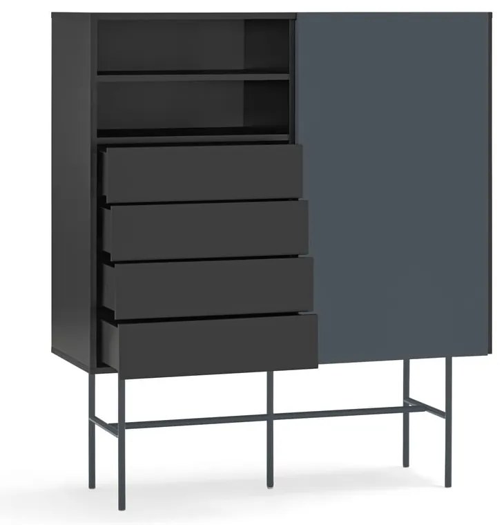 Fekete-antracitszürke magas komód tolóajtóval 120x140 cm Nube – Teulat