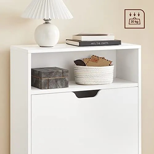 Cipőtartó 2 lenyitható rekesszel, nyitott tárolóval, 24 x 60 x 102 cm, felhő fehér