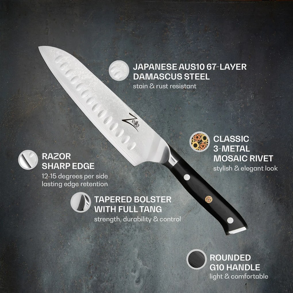 Zelite Infinity by Klarstein Alpha-Royal Japanese Series, 7" santoku kés, damaszkuszi acél