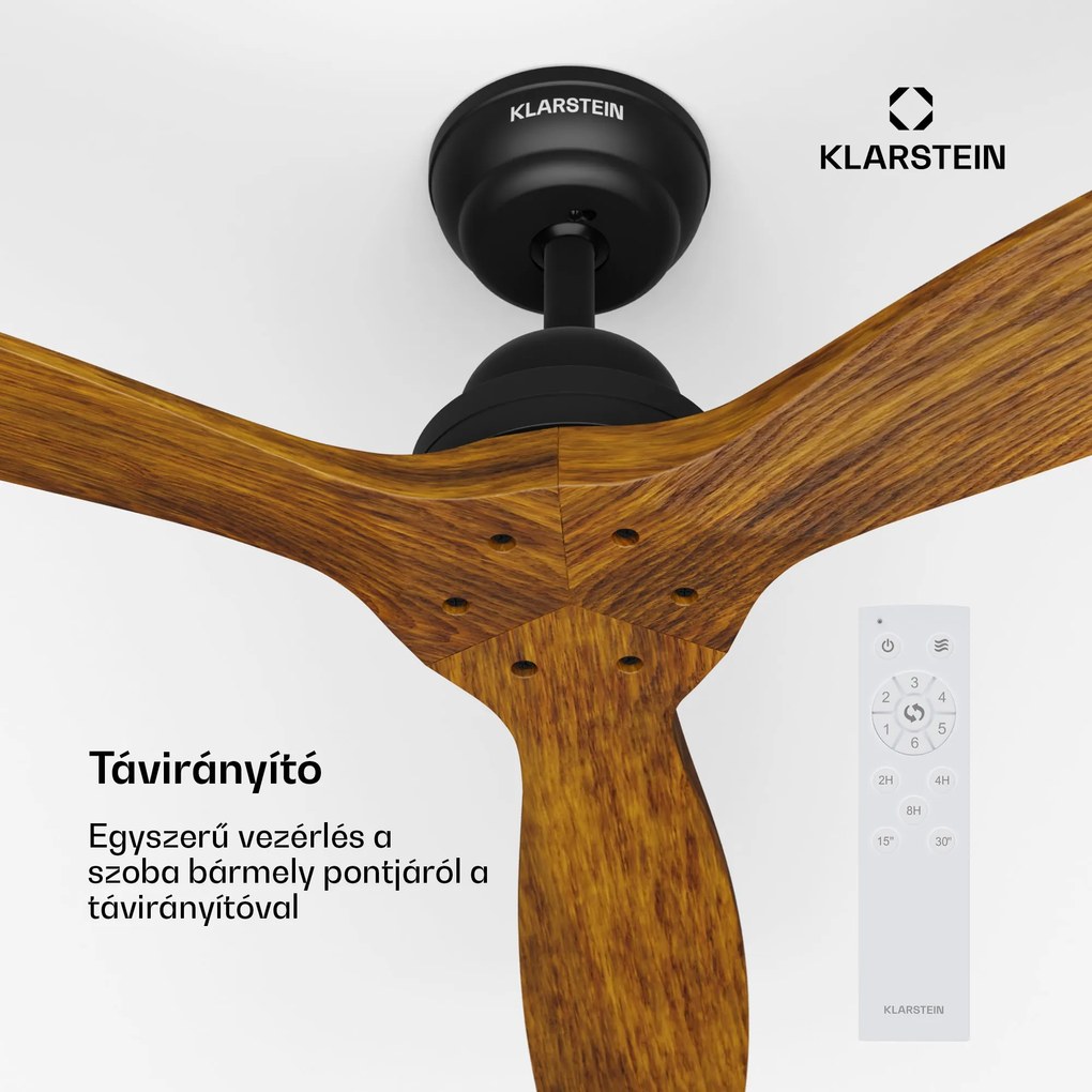 Klarstein Santa Elena 52", Ø 132 cm mennyezeti ventilátor, 9 060 m³/ó, valódi fa lapátok, 6 sebesség beállítás, távirányító