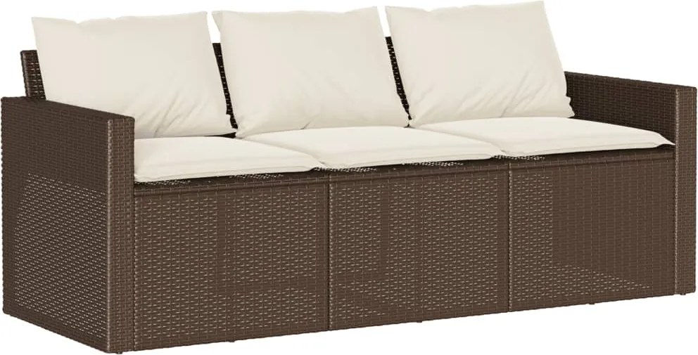 vidaXL 3 személyes barna polyrattan kerti kanapé párnával