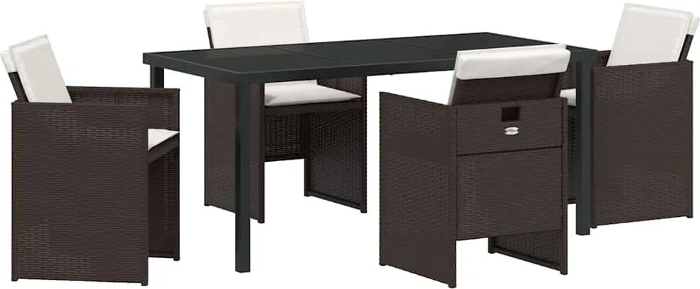 vidaXL Kert étkező szett párnával 5 pcs Barna polirattan