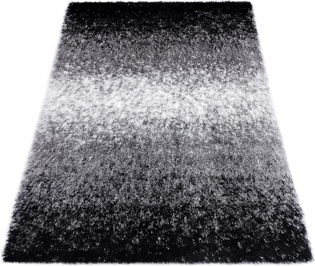 Szőnyeg 140x190 Hálószoba Nappaliba Shaggy Szürke Fekete Hosszú Bozontos Haj