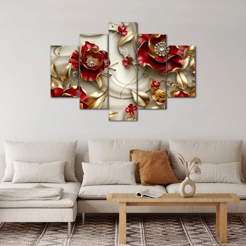Kép - 3D piros-arany virágok (150x105 cm)