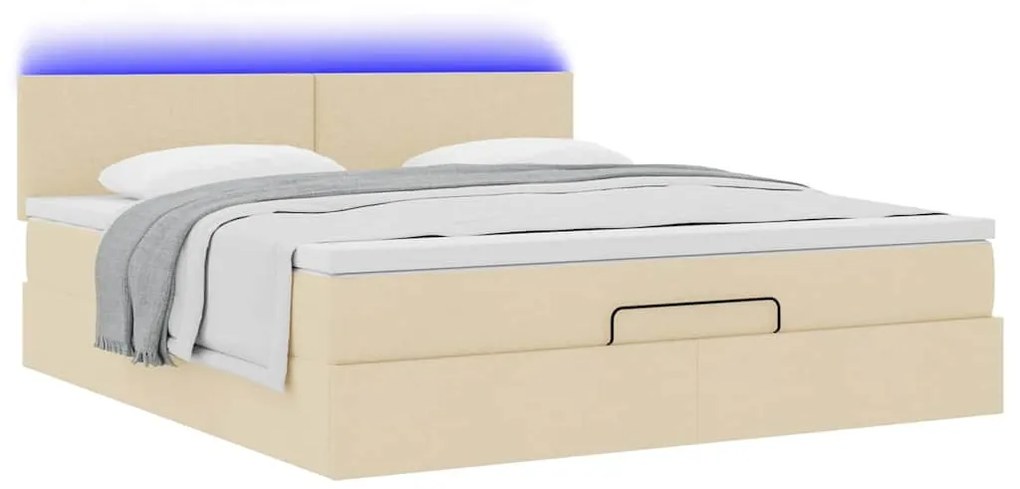 krémszínű szövet ottomán ágy matraccal &amp; LED-ek 180x200cm