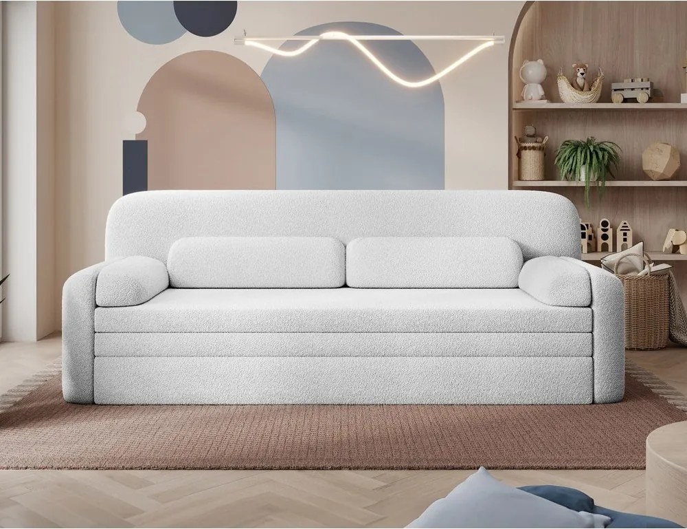 Fehér buklé kinyitható-tárolóhelyes kanapé 236 cm Elioss – ELTAP