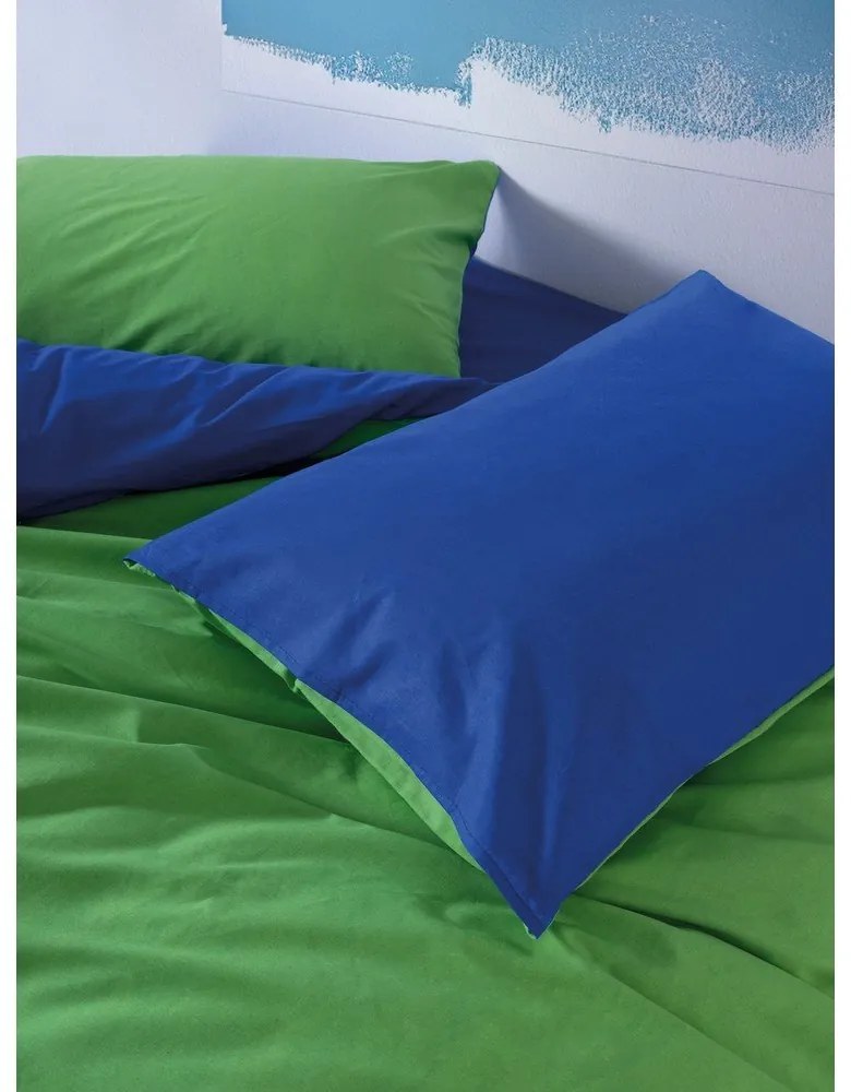 Zöld-kék négyrészes kétszemélyes hosszabbított renforcé pamut ágyneműhuzat lepedővel 200x220 cm Sage – Mijolnir