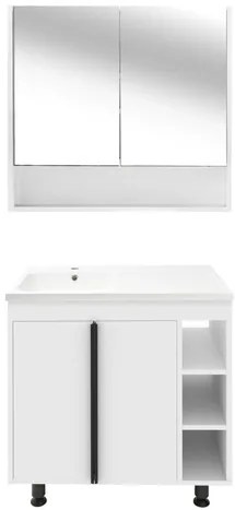Naturel Lucca Fürdőszobabútor szett mosdóval és tükrös szekrénnyel 79x70x45 cm fényes fehér LUCCASET80W