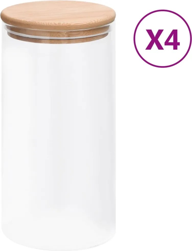 vidaXL 4 db üvegedény bambuszfedéllel 1200 ml