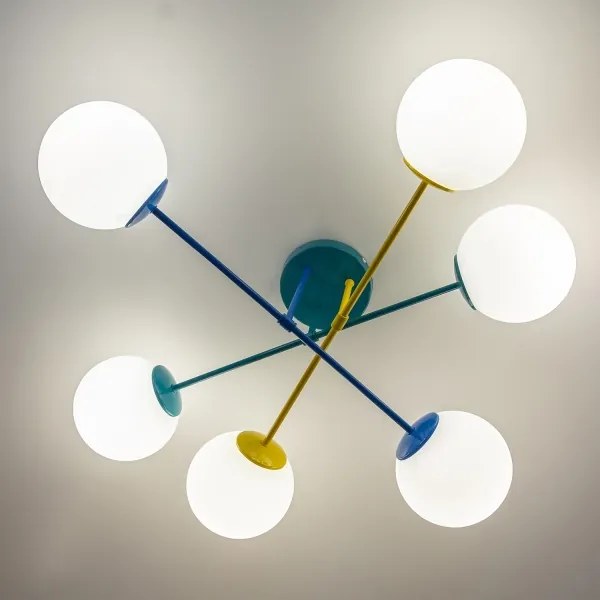 Felületre szerelhető csillár MOON 6xE27/15W/230V türkiz/sárga/kék