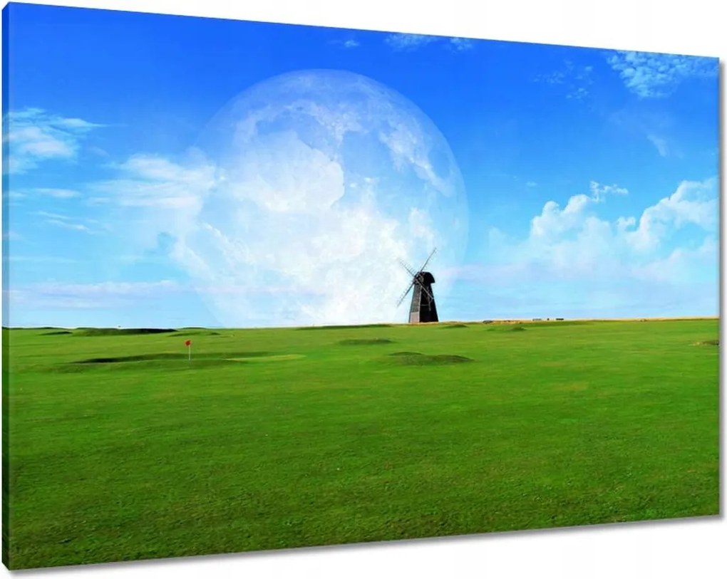 Vászonkép 100x70 Golfpálya szélmalommal