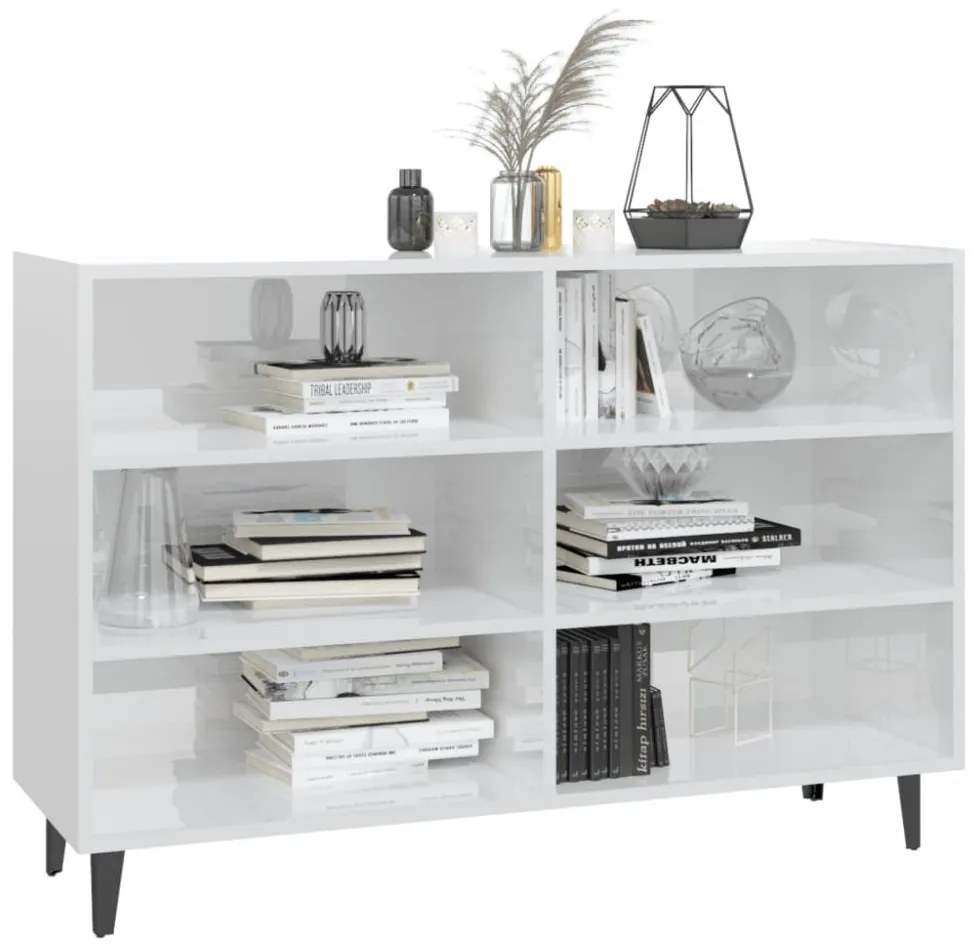 magasfényű fehér szerelt fa tálalószekrény 103,5 x 35 x 70 cm