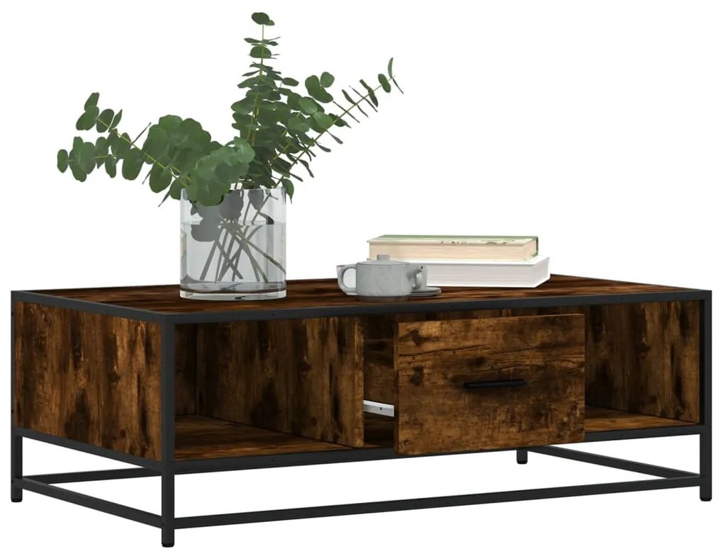 Füstös tölgy szerelt fa és fém dohányzóasztal 100 x 57 x 35 cm