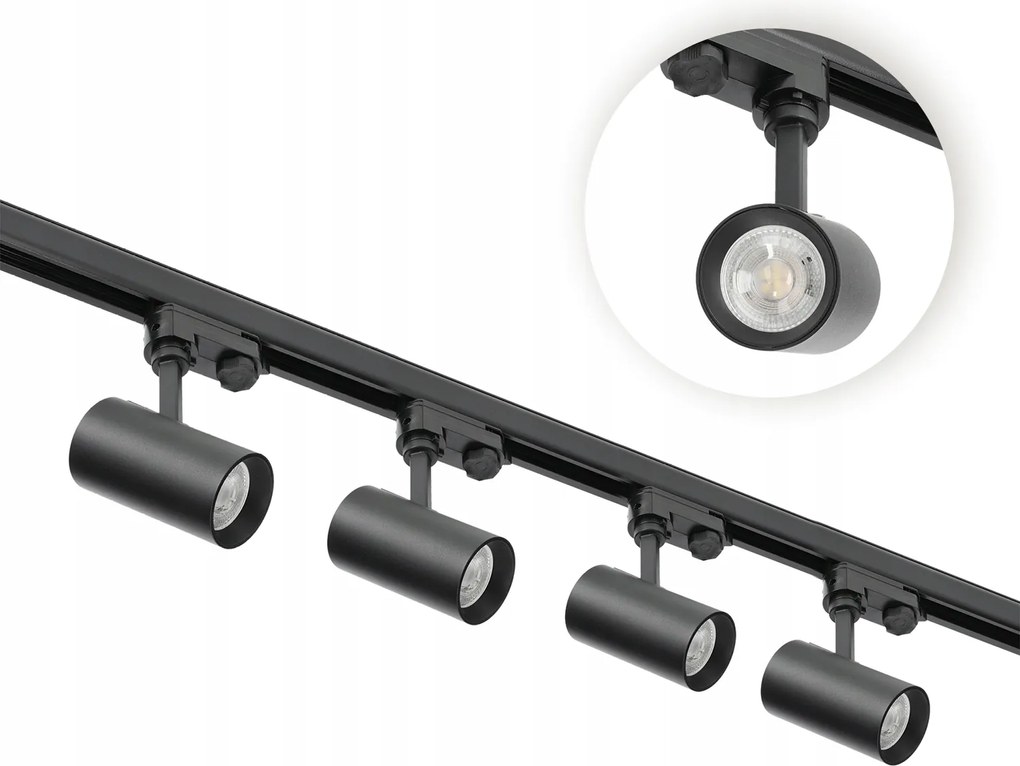 Sín szett 3 fázisú 4x GU10 lámpa 2x 1m sín egyenes csatlakozó Fekete