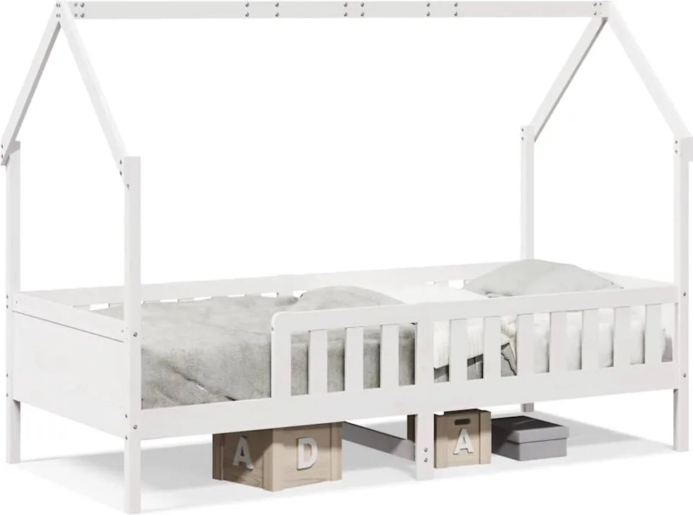 vidaXL fehér tömör fenyőfa házikó gyerekágykeret 80 x 200 cm