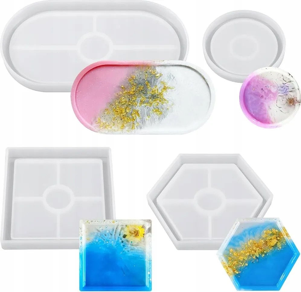 Szilikon tálcaforma 4 db kerek, szögletes, hatszögletű