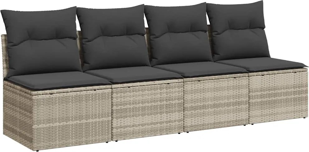 vidaXL 4 személyes világosszürke polyrattan kerti kanapé párnával