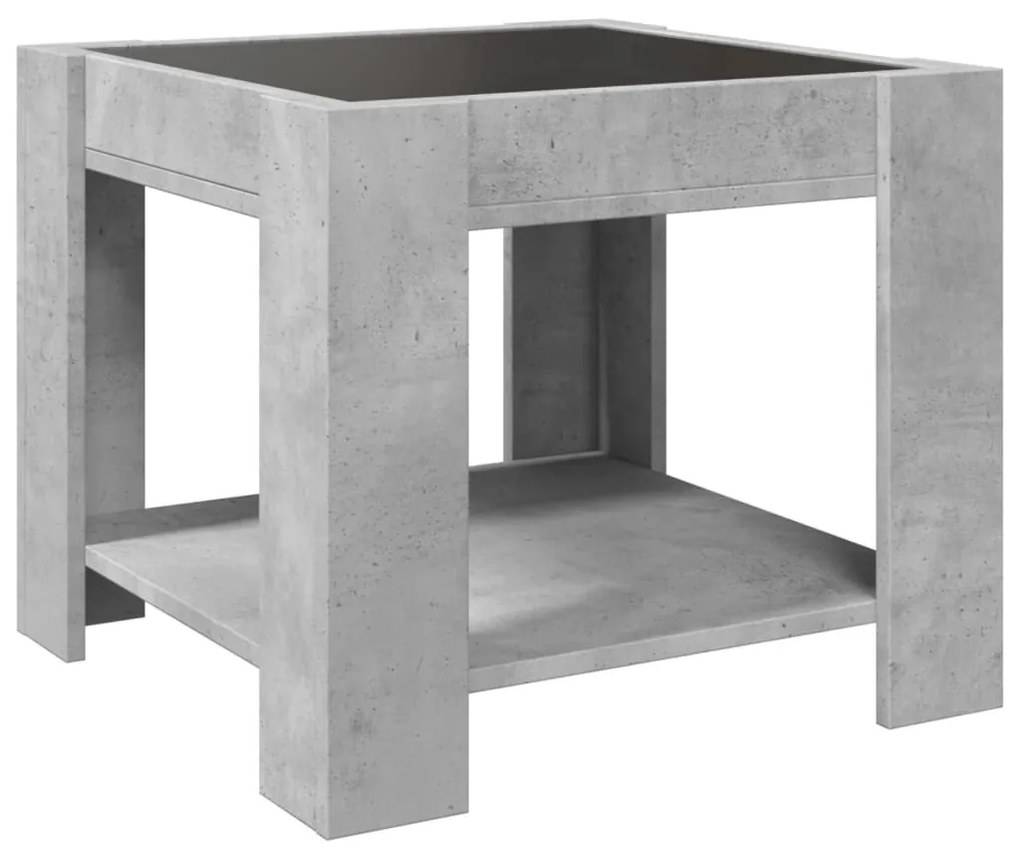 betonszürke szerelt fa dohányzóasztal LED-del 53 x 53 x 45 cm