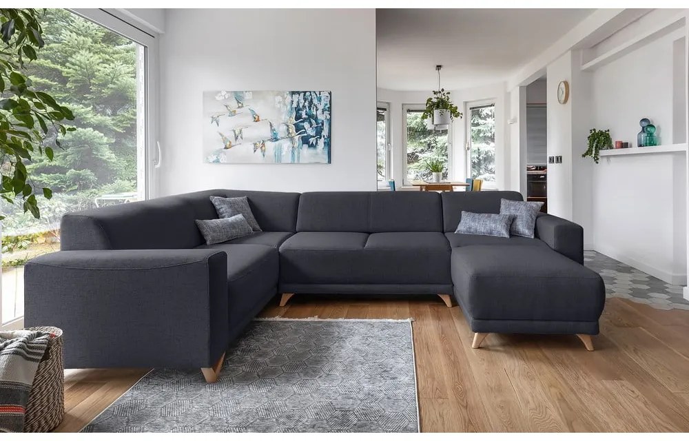 Antracitszürke kinyitható-tárolóhelyes sarokkanapé (bal oldali-U alakú) Classy Sophie – Miuform