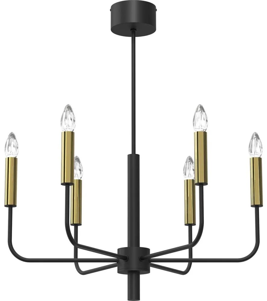 Csillár zsinóron AKASYA 6xE14/15W/230V fekete/arany