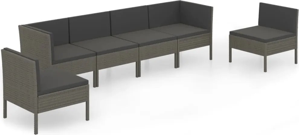 vidaXL 6 részes szürke polyrattan kerti ülőgarnitúra párnákkal