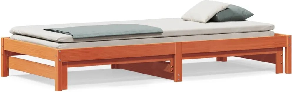 vidaXL viaszbarna tömör fenyőfa kihúzható kanapéágy 90 x 190 cm
