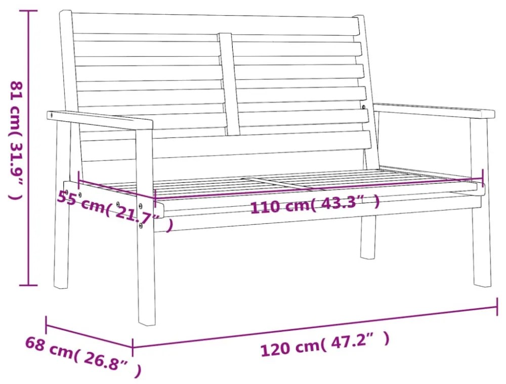 tömör akácfa kerti kanapé 120 cm