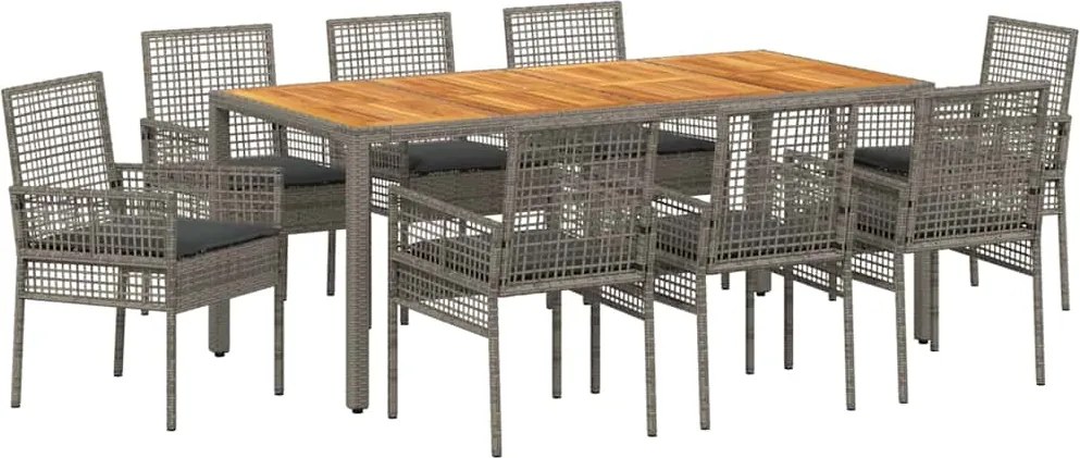 vidaXL Kert étkező szett 9 pcs Szürke polirattan
