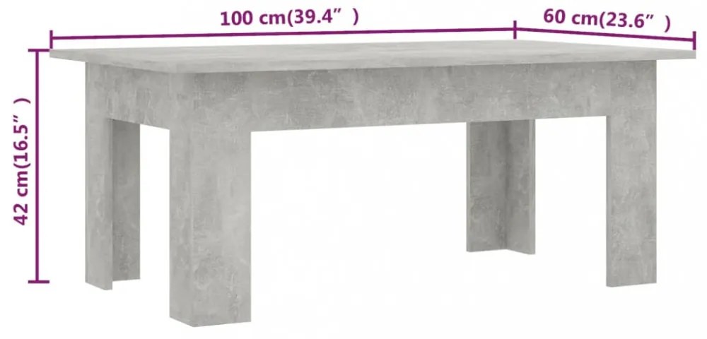 betonszürke szerelt fa dohányzóasztal 100 x 60 x 42 cm