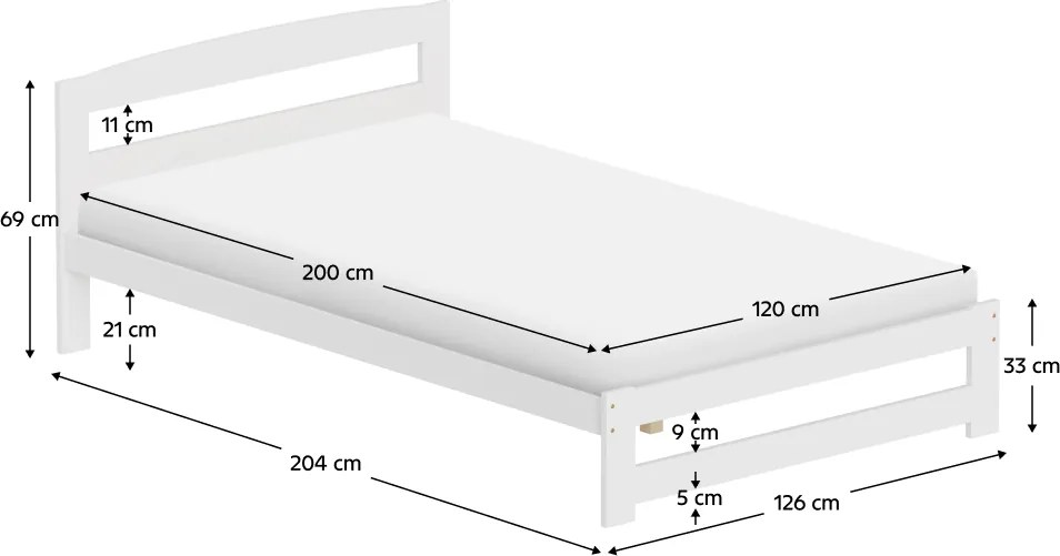 Ágy ágyráccsal, fehér, 120x200, AZRA