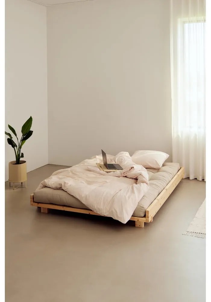 Barna borovi fenyő franciaágy ágyráccsal 160x200 cm Social – Karup Design