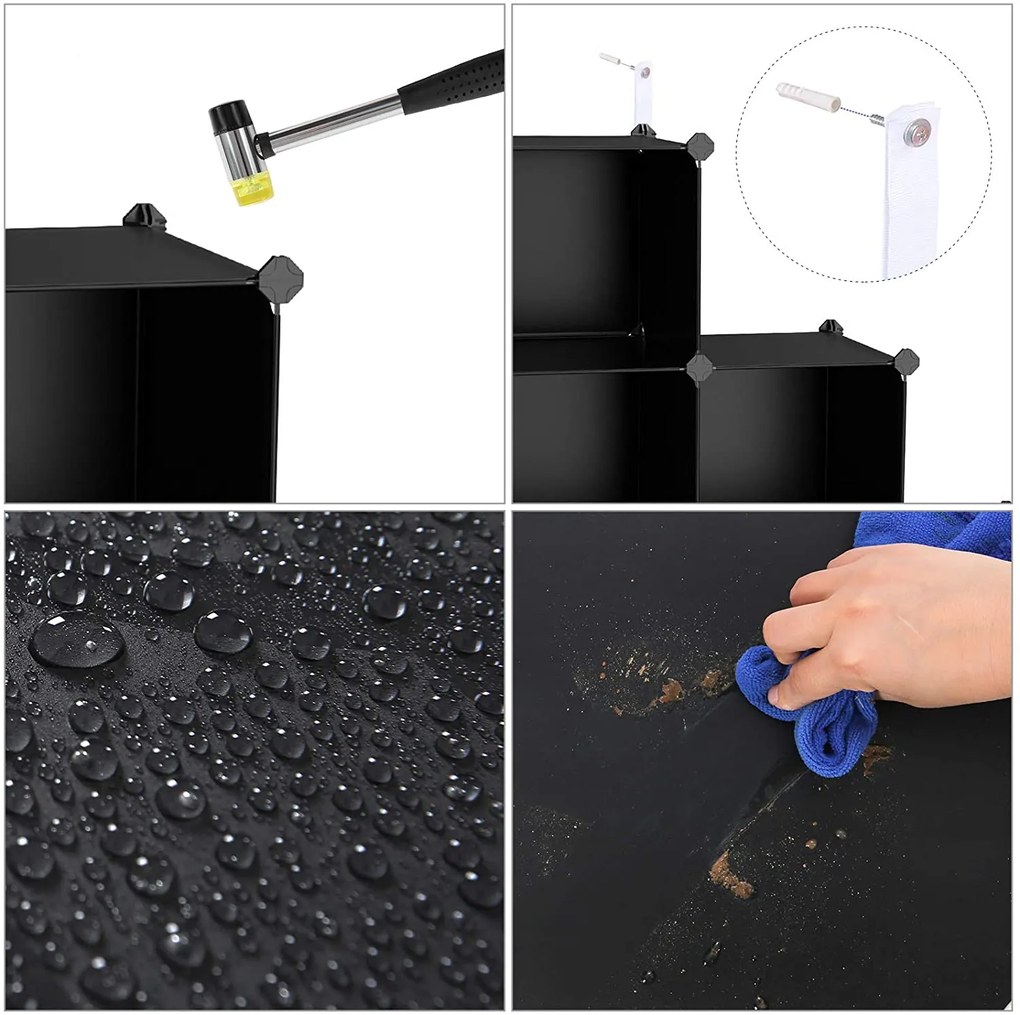 15 kockás tárolóegység, műanyag cipőtartó, fekete