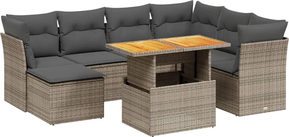 vidaXL 8 részes szürke polyrattan kerti ülőgarnitúra párnákkal