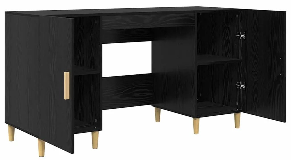 vidaXL Asztal polcokkal ajtóval Fekete tölgy 140 x 50 x 75 cm Faanyag