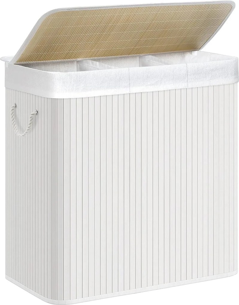 Bambusz kosár szennyestartó 3 rekeszes 3x50l, fehér