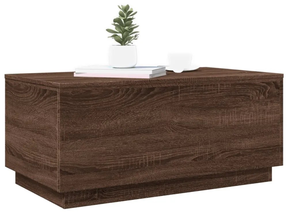 barna tölgyszínű dohányzóasztal LED-lámpákkal 90x50x40 cm