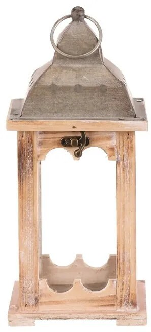 Fa lámpa fém tetővel, magasság 29 cm, természetesszínű