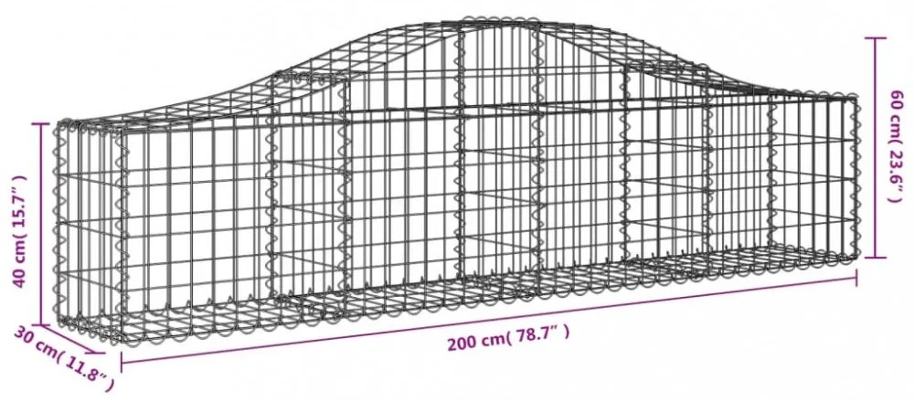 7 db íves horganyzott vas gabion kosár 200x30x40/60 cm