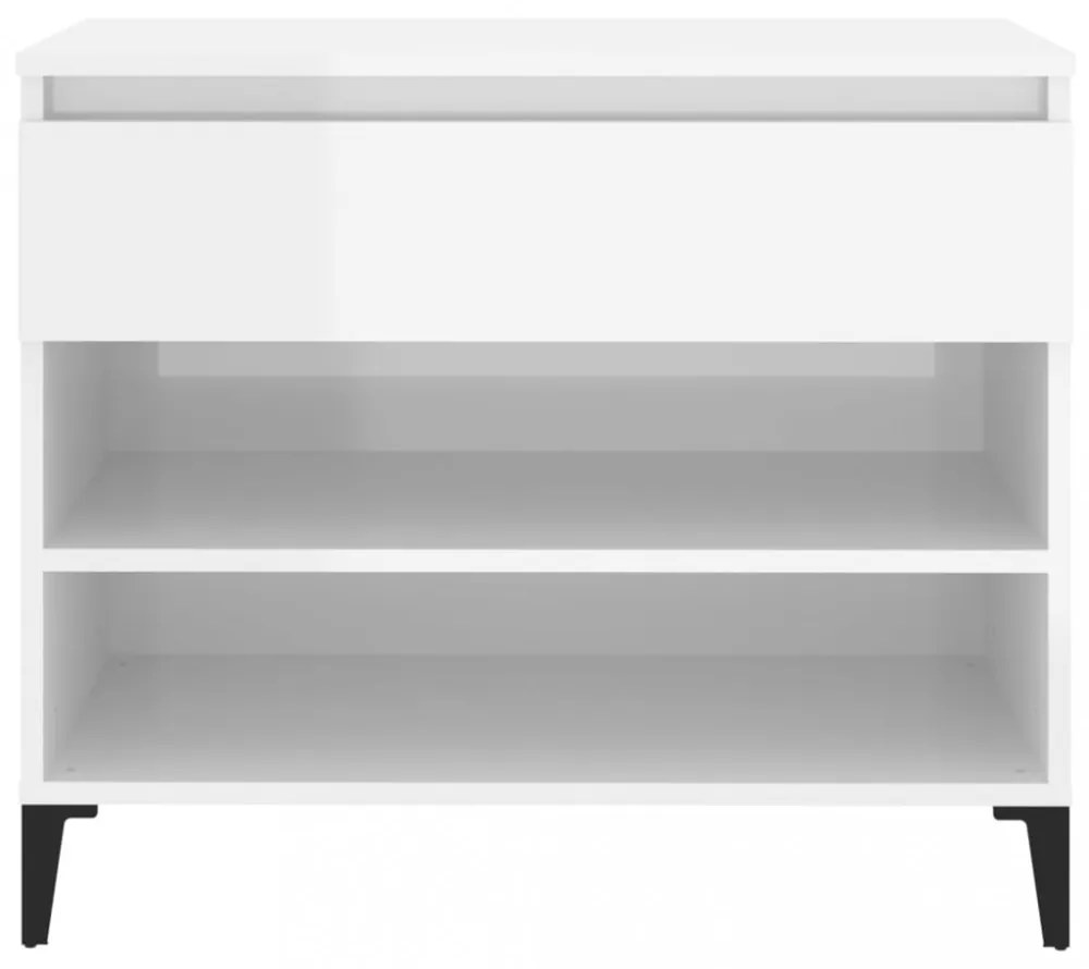 magasfényű fehér szerelt fa cipőszekrény 70 x 36 x 60 cm