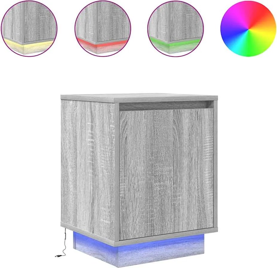 vidaXL 2 db szürke sonoma éjjeliszekrények LED világítással 38x34x50cm