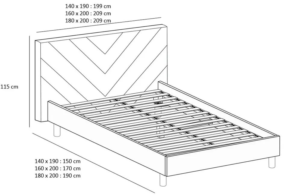 Világosszürke kárpitozott franciaágy ágyráccsal 160x200 cm Romane – Bobochic Paris