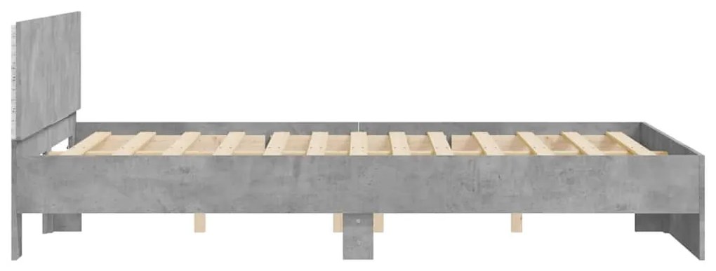 betonszürke ágykeret fejtámlával és LED-del 150x200 cm