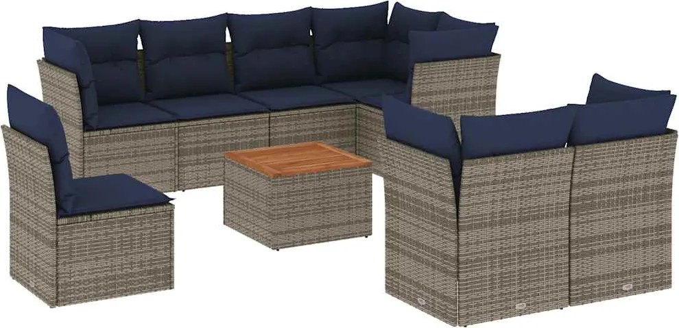vidaXL 9 részes szürke polyrattan kerti ülőgarnitúra párnával