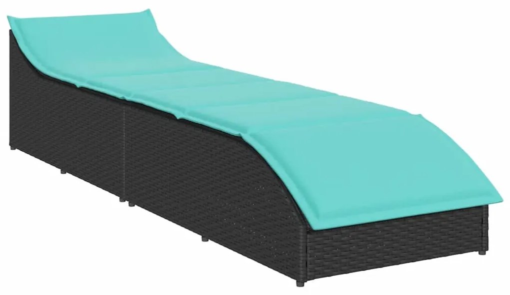 Fekete polyrattan összecsukható napozóágy párnával és tárolóval